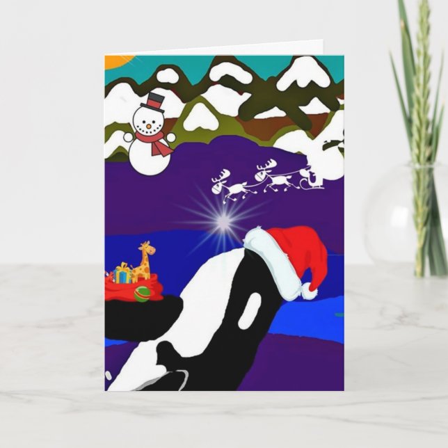 Helgdag Killer Whale Santa Greeting Card Helgkort (Framsida)