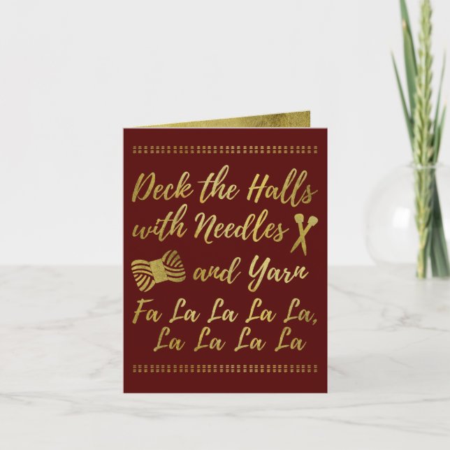 Helgdag Knitting Deck, Halls Crimson + Guld Helgkort (Framsida)