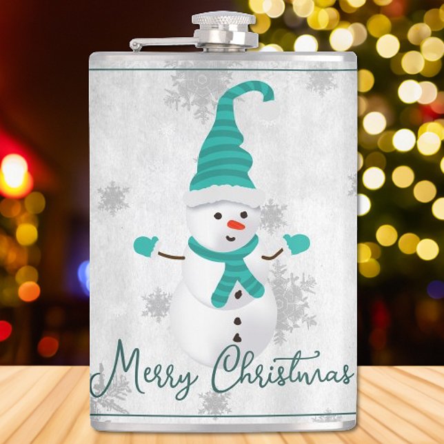 Helgdag-kolv av tealcute Snögubbe Fickplunta (Teal Cute Snowman Holiday Flask)