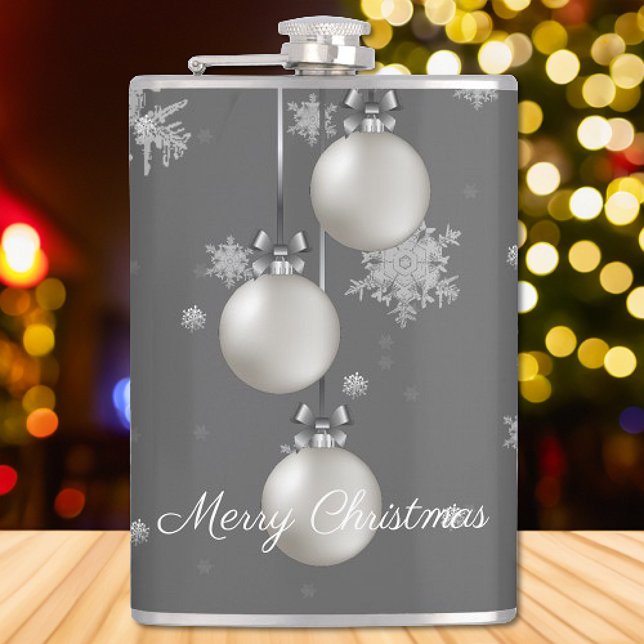 Helgdag-kolv för julprydnader i silver fickplunta (Silver Christmas Ornaments Holiday Flask)