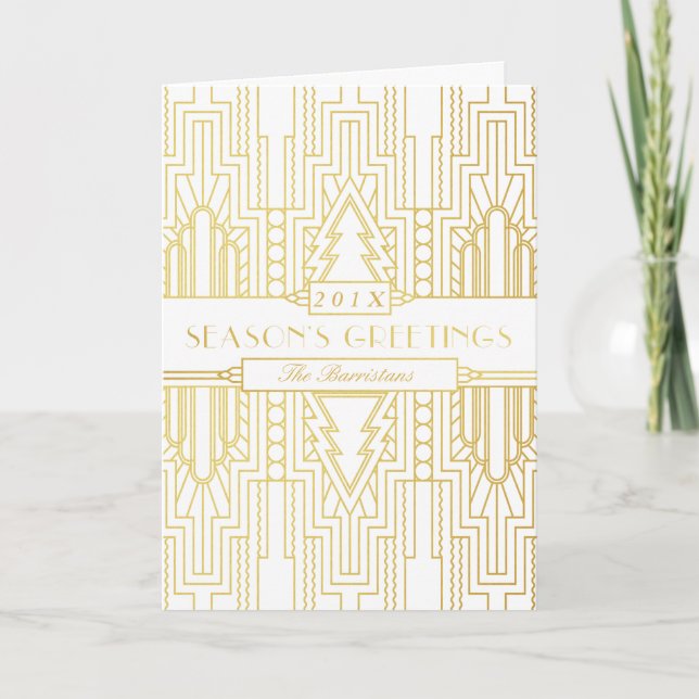 Helgdag-kort för Art Deco Guld Löv Säsonhälsningar Helgkort (Framsida)