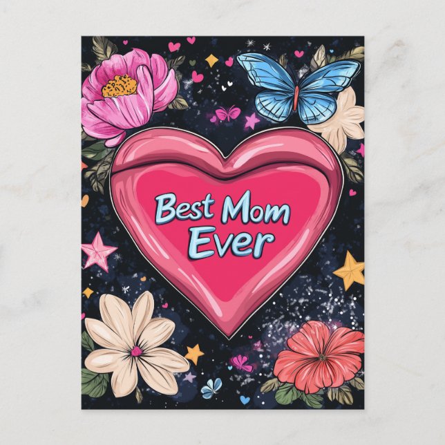 Helgdag-kort för bästa Mamma någonsin blommigt Helg Vykort (Framsida)