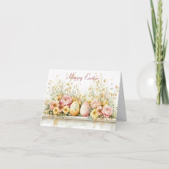 Helgdag-kort för Blommigt av söt vattenfärg, Påskh Kort (Framsida)