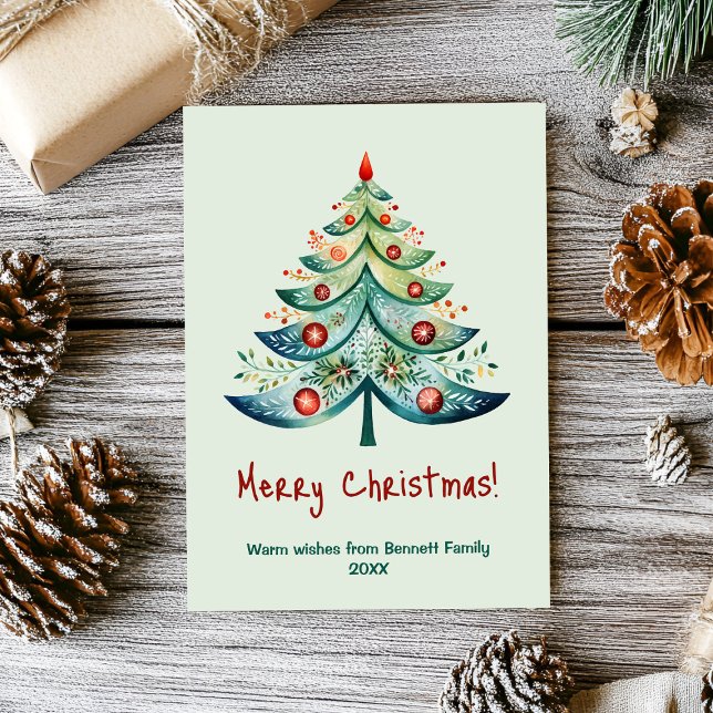 helgdag-kort för familjen god jul inbjudningar (Minimalist holiday magic: our watercolor tree card is the perfect festive touch 🌿❄️)