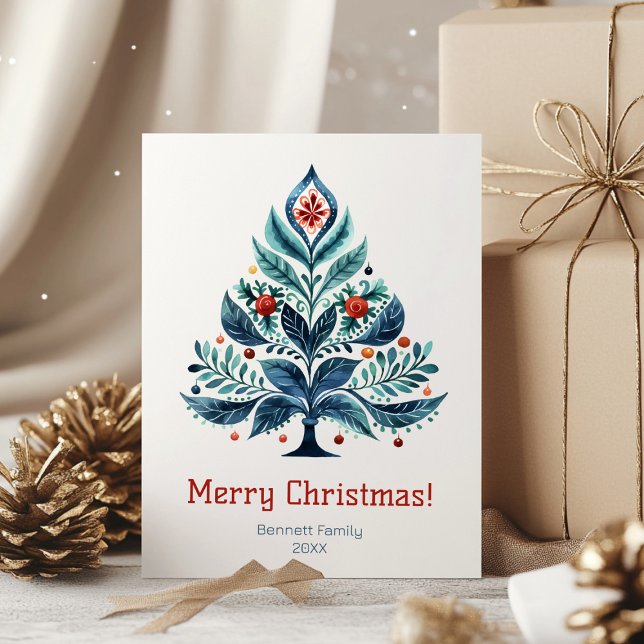 helgdag-kort för familjen god jul inbjudningar (“Celebrate simply. A watercolor tree card to brighten your loved ones’ Christmas 🎄✨)
