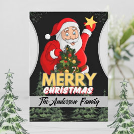 Helgdag-kort för familjen god jul Santa & Träd Julkort