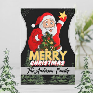 Helgdag-kort för familjen god jul Santa & Träd Julkort