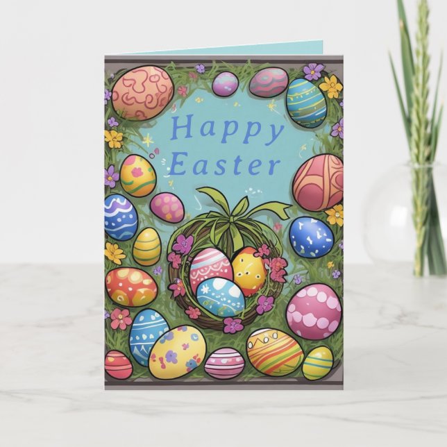 Helgdag-kort för färgade ägg från Glad påsk Helgkort (Framsida)