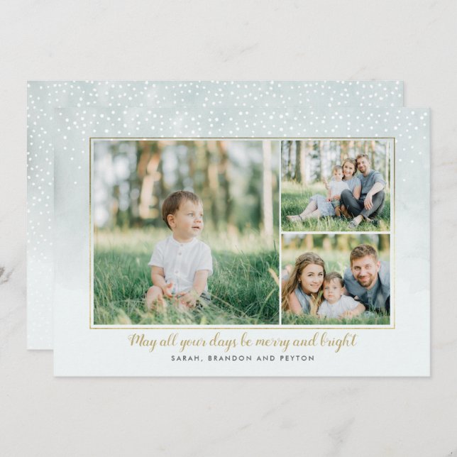 Helgdag-kort för färgkollage för guld och Mint Wat Julkort (Fram/baksida)