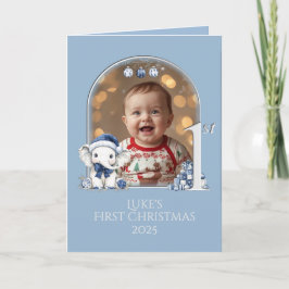 Helgdag-kort för första julfotot i pojke* helgkort