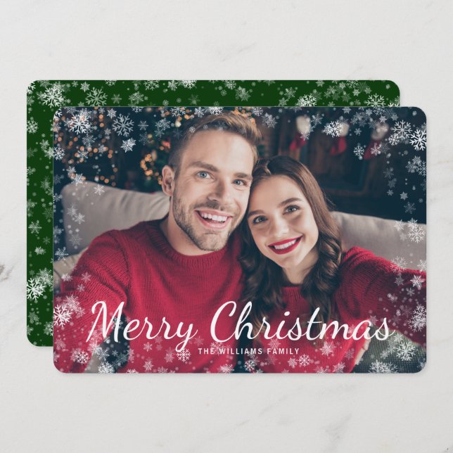 Helgdag-kort för fotoGrönt i Snö God jul (Fram/baksida)