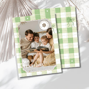 Helgdag-kort för Gingham- med enkel Grönt Julkort