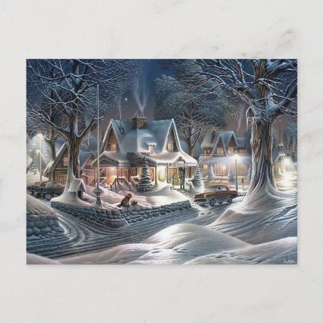 Helgdag-kort för julbakgrund i snö helg vykort (Framsida)