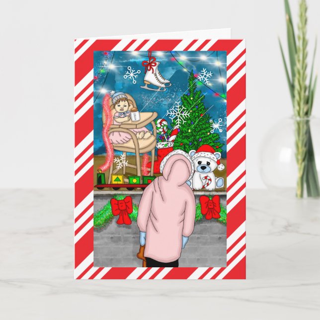 Helgdag-kort för julfönster i hand plockade kort (Framsida)