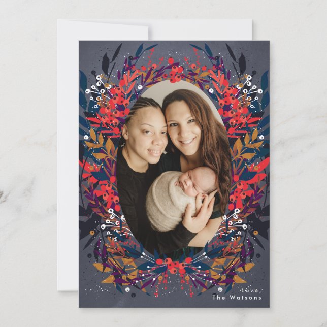 Helgdag-kort för julgranar i Blommigt Berries Julkort (Framsida)