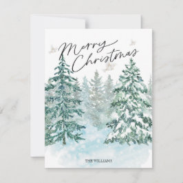 Helgdag-kort för vattenfärgsskog i God jul Julkort