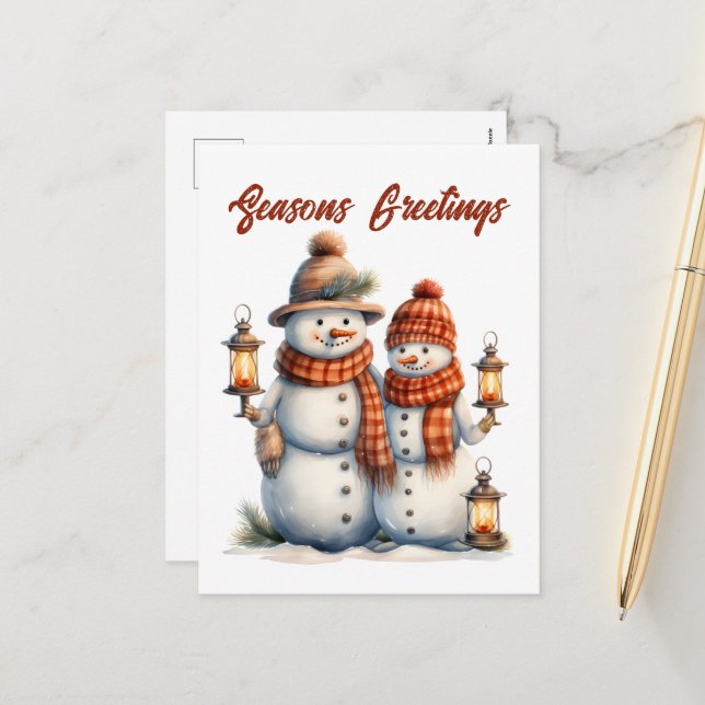 Helgdag läggs till som sluttext till snögubbe helg vykort (Fram/Back In Situ)