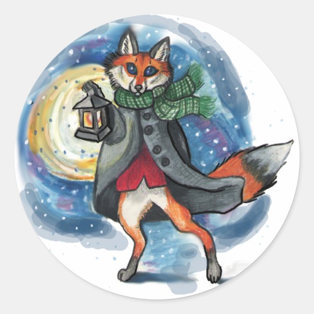 Helgdag Lantern Fox~klistermärken Runt Klistermärke (Framsida)