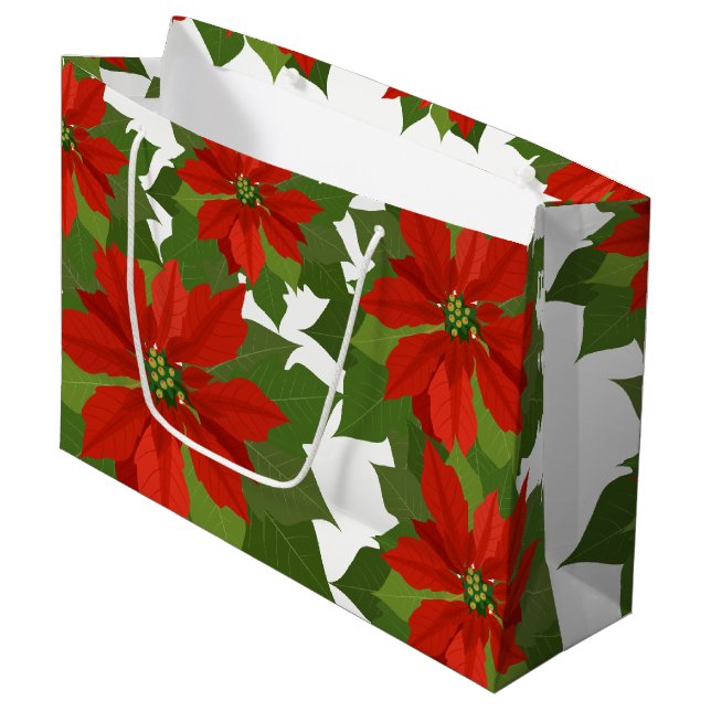 Helgdag Large Gift Bag-Poinsettias (Framsidan Vinklad)