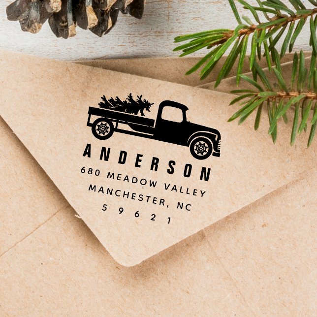 Helgdag Lastbil Returadress Självfärgande Stämpel (Holiday Truck Return Address Self-inking Stamp)