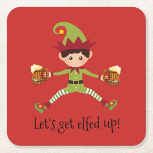 Helgdag Låt oss upp Elf Beer jul Underlägg Papper Kvadrat