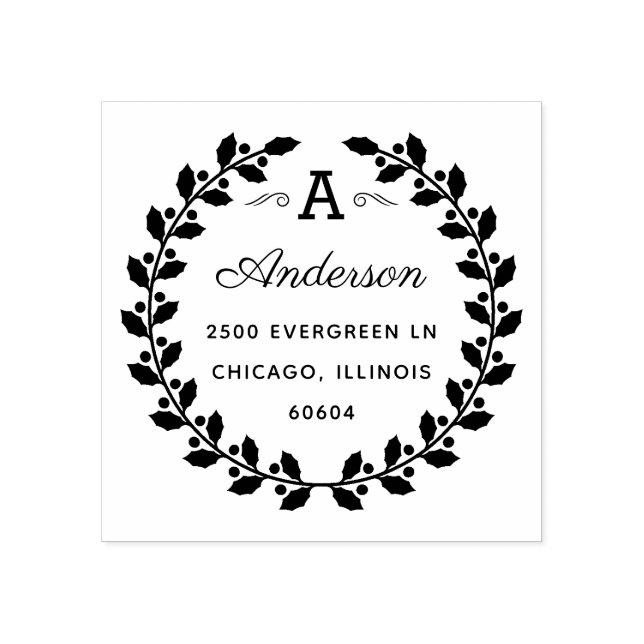 Helgdag Laurel Elegant Monogram Returadress Stämpel (Tryck)
