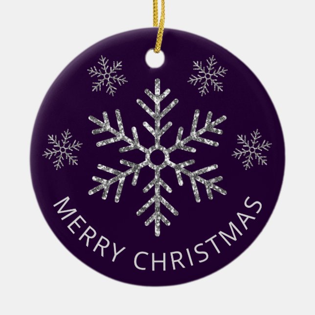 Helgdag Lila Glitter jul Snowflake Julgransprydnad Keramik (Framsidan)