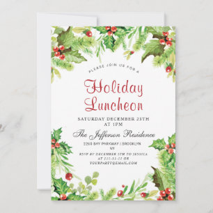 Helgdag Luncheon Red Holly Berry jul Inbjudningar
