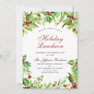 Helgdag Luncheon Red Holly Berry jul Inbjudningar