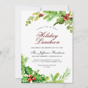 Helgdag Luncheon Red Holly Berry jul Inbjudningar
