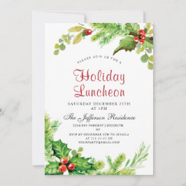 Helgdag Luncheon Red Holly Berry jul Inbjudningar