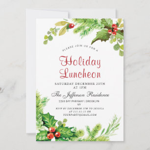 Helgdag Luncheon Red Holly Berry jul Inbjudningar