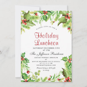 Helgdag Luncheon Red Holly Berry jul Inbjudningar