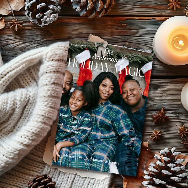 Helgdag Magic Magazine Cover Stil Family Photo Julkort (Holiday Magic Magazine Cover-Style Family Photo)