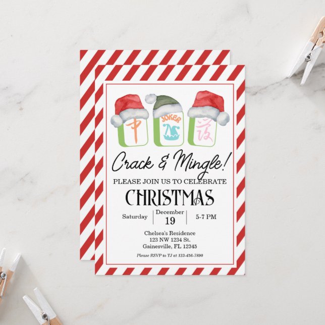 Helgdag Mahjong Party Editable Call, Mahjong Inbjudningar (Fram/Back In Situ)