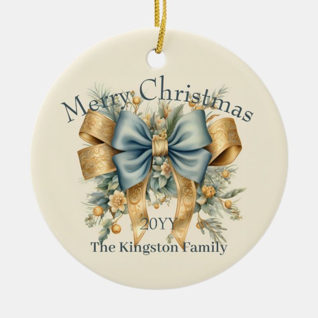 Helgdag med Bow God jul Helgdag Julgransprydnad Keramik (Framsidan)