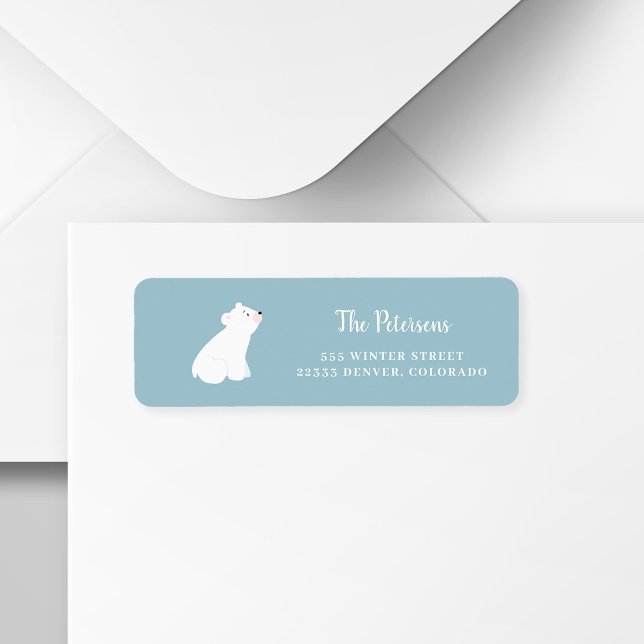 helgdag med dammig vinterblått polar returadress etikett (Skapare uppladdad)