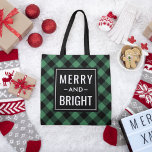 Helgdag med modern Grönt och elegans Tygkasse<br><div class="desc">Säsong julklapp/tote-väska har "Merry and Bright",  modern typografi med framväxande grönt och svart buffelbaksida med mönster.</div>