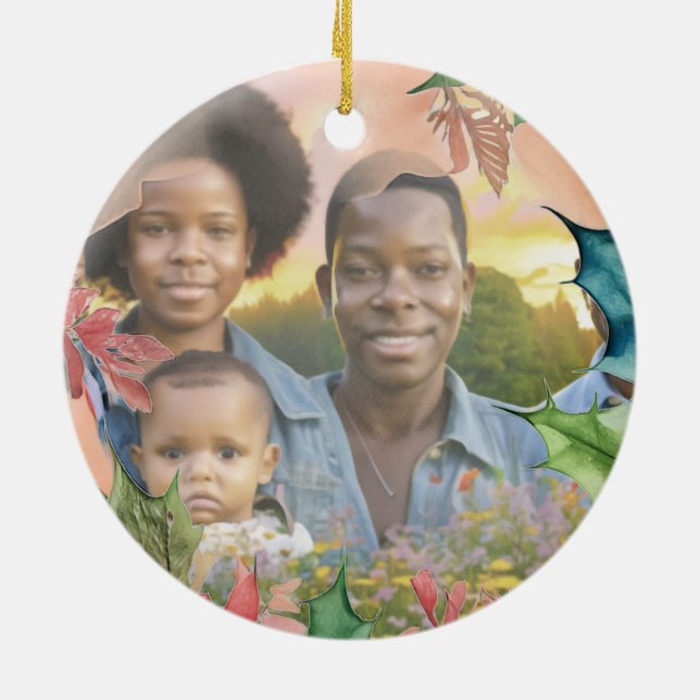 Helgdag Memorial Photo Red and Grönt Julgransprydnad Keramik (Baksidan)