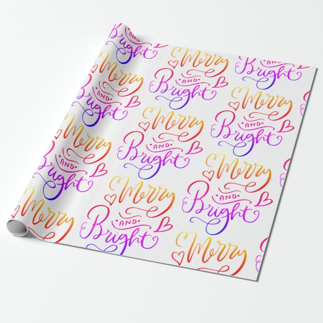Helgdag Merry and Bright Rainbow Script Presentpapper (Utrullad)