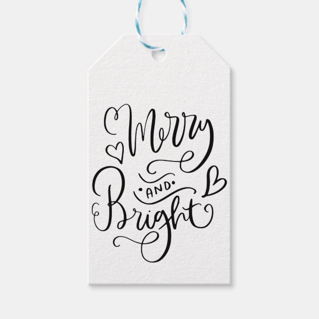 Helgdag Merry and Bright Script Typography Presentetikett (Framsidan)