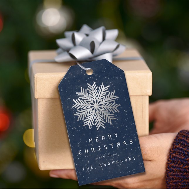 Helgdag Merry Gift till Snöflingor Star Silver-flo Presentetikett (Holiday Merry Gift To Snowflakes Star Silver Navy Gift Tags)