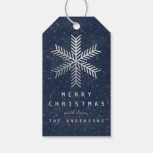 Helgdag Merry Gift to Snowflake Silver Blue Navy Presentetikett