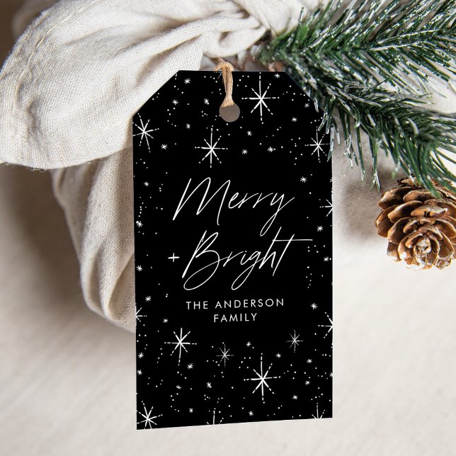 Helgdag Merry och Bright Script Black Presentetikett (Skapare uppladdad)