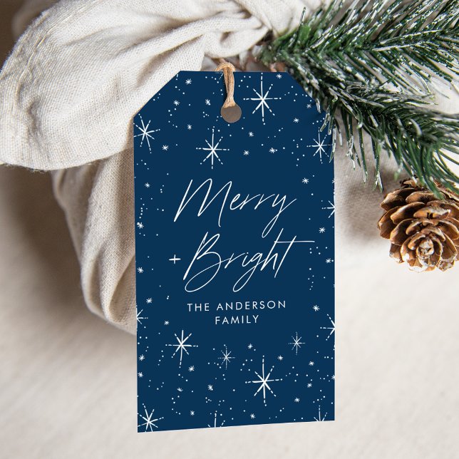Helgdag Merry och Bright Script Navy Presentetikett (Skapare uppladdad)