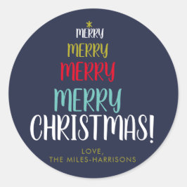 Helgdag Merry Träd Navy Typography Personlig Runt Klistermärke