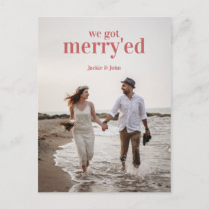 Helgdag Merry We Married Elope Pun Announcement Vykort