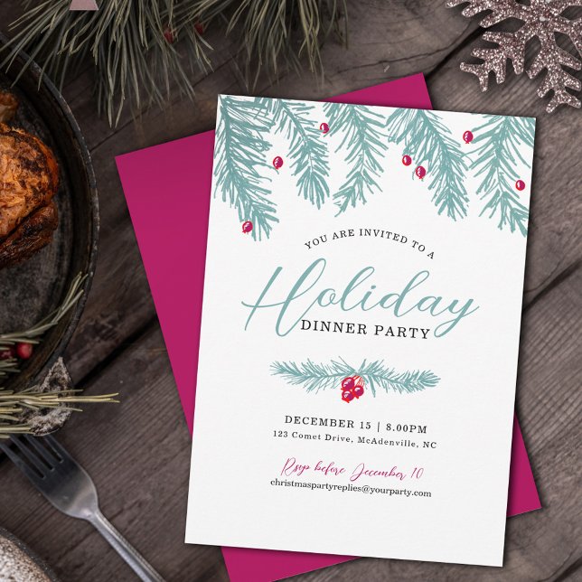 Helgdag middag party blå rödbärshjuls inbjudningar (Skapare uppladdad)