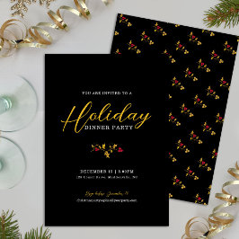 Helgdag middag party holly guld-rödjulmas inbjudningar