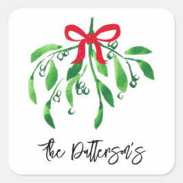 Helgdag Mistletoe Namn Festive Red Grönt Kiss Fyrkantigt Klistermärke